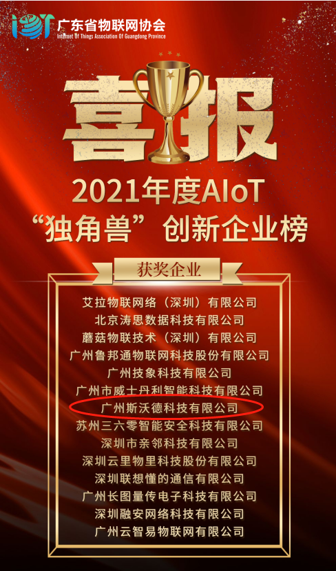 再摘殊榮！斯沃德科技獲“2021 AIoT獨(dú)角獸創(chuàng)新企業(yè)獎(jiǎng)”